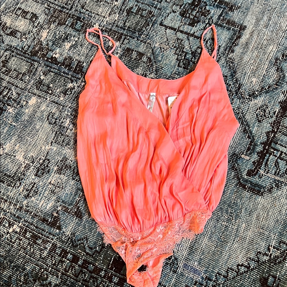 Coral Lace Trim Bodysuit small